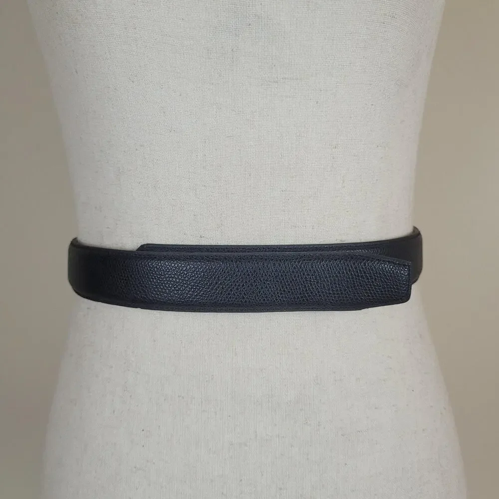 Terry Stack Belt Womens Large Black Italian Leather Dress Textured Minimalist